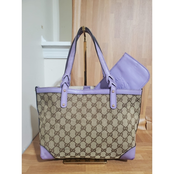 GUCCI Beige/Purple GG Canvas Small Craft Tote Bag - Picture 2 of 10